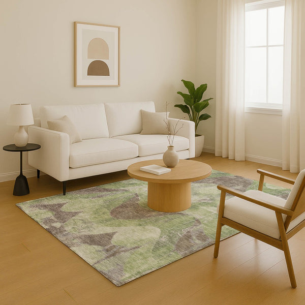 HomeRoots 10' X 14' Artichoke Green & Taupe Abstract Washable Area Rug - Durable, UV Protected & Stylish Comfort 701353