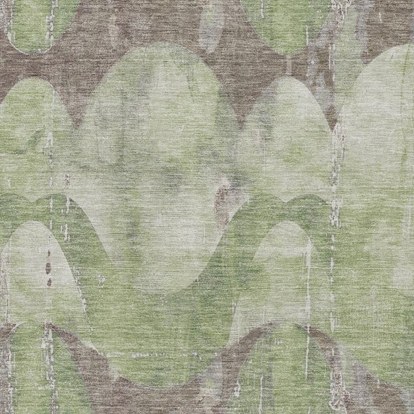 HomeRoots 10' X 14' Artichoke Green & Taupe Abstract Washable Area Rug - Durable, UV Protected & Stylish Comfort 701353