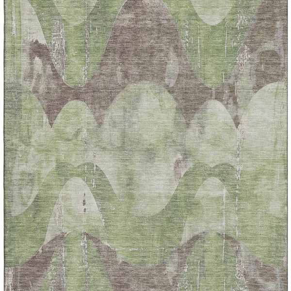 HomeRoots 10' X 14' Artichoke Green & Taupe Abstract Washable Area Rug - Durable, UV Protected & Stylish Comfort 701353
