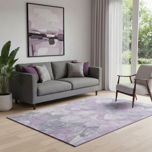 HomeRoots 5' X 8' Stylish Lavender & Gray Abstract Area Rug - UV Protected, Stain-Resistant, Easy Care! 701355