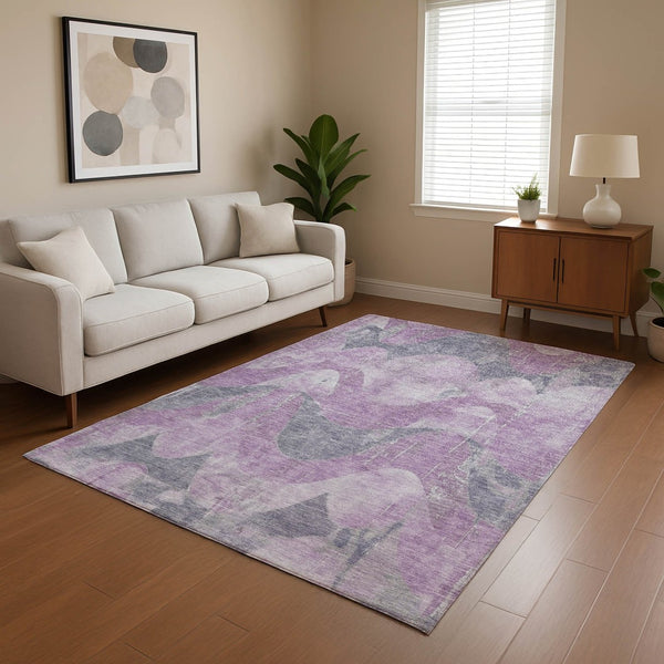 HomeRoots 5' X 8' Stylish Lavender & Gray Abstract Area Rug - UV Protected, Stain-Resistant, Easy Care! 701355