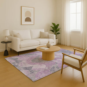 HomeRoots 5' X 8' Stylish Lavender & Gray Abstract Area Rug - UV Protected, Stain-Resistant, Easy Care! 701355