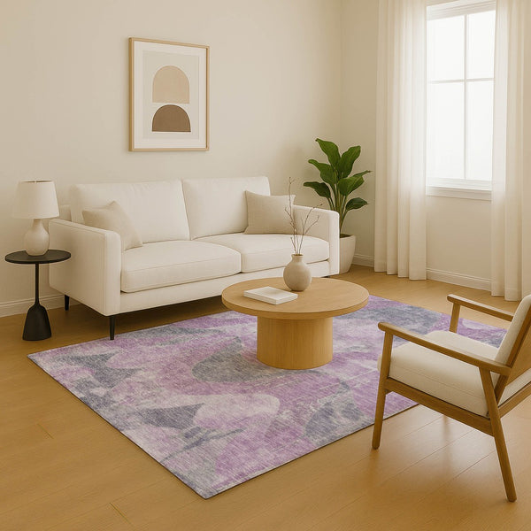 HomeRoots 5' X 8' Stylish Lavender & Gray Abstract Area Rug - UV Protected, Stain-Resistant, Easy Care! 701355