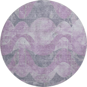 HomeRoots 8' Stylish Lavender & Gray Abstract Round Rug - Washable, UV Protected, Non-Slip, Modern Design! 701356