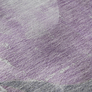 HomeRoots 8' Stylish Lavender & Gray Abstract Round Rug - Washable, UV Protected, Non-Slip, Modern Design! 701356
