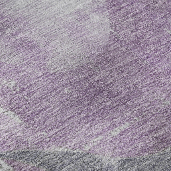 HomeRoots 8' Stylish Lavender & Gray Abstract Round Rug - Washable, UV Protected, Non-Slip, Modern Design! 701356