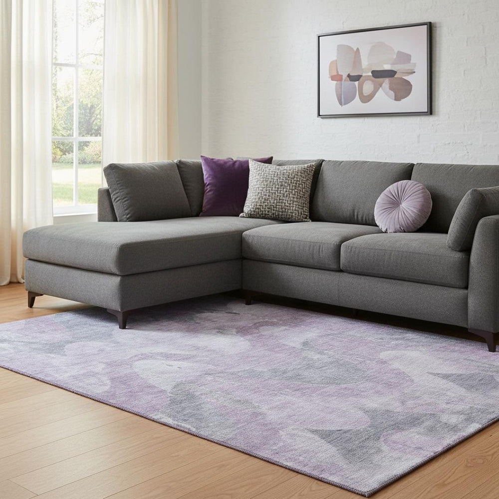 HomeRoots 8' X 10' Stylish Lavender & Gray Abstract Area Rug – Washable, UV Protected, Pet-Friendly Design! 701357