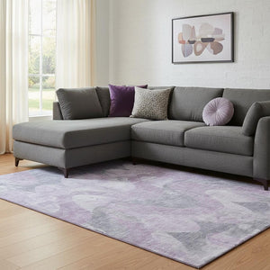 HomeRoots 8' X 10' Stylish Lavender & Gray Abstract Area Rug – Washable, UV Protected, Pet-Friendly Design! 701357