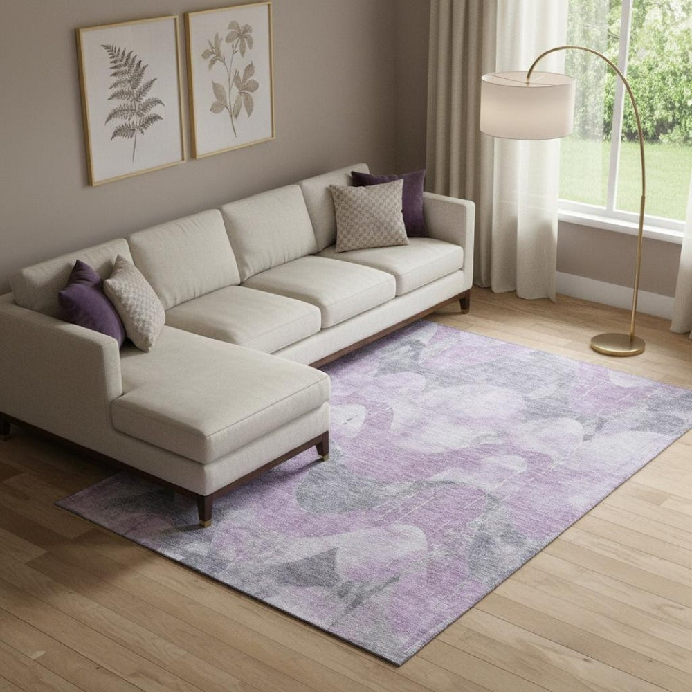 HomeRoots 9' X 12' Modern Lavender and Gray Abstract Area Rug - Washable, UV Protected, Stain Resistant Design 701358