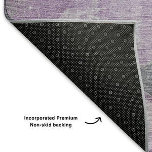 HomeRoots 9' X 12' Modern Lavender and Gray Abstract Area Rug - Washable, UV Protected, Stain Resistant Design 701358