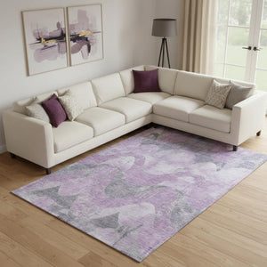 HomeRoots 10' Lavender & Gray Abstract Area Rug – Modern, Washable, UV-Protected for High-Traffic Spaces! 701359