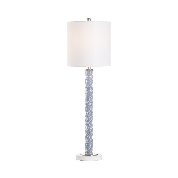 Chelsea House Emily Sculptural Table Lamp With Fluted Gray-Glass Body, Marble Base & White Shade — 39"H X 7"W 70136