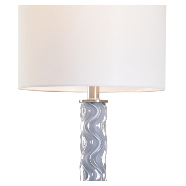 Chelsea House Emily Sculptural Table Lamp With Fluted Gray-Glass Body, Marble Base & White Shade — 39"H X 7"W 70136