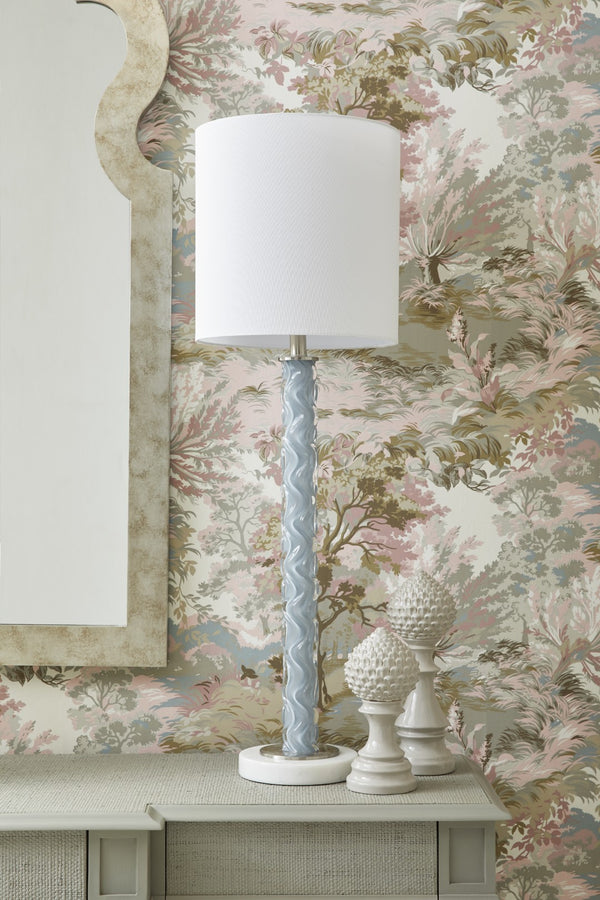 Chelsea House Emily Sculptural Table Lamp With Fluted Gray-Glass Body, Marble Base & White Shade — 39"H X 7"W 70136