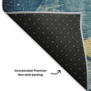 HomeRoots 5' X 8' Teal and Gold Abstract Area Rug - Durable, Washable, UV-Protected, Perfect for Kids & Pets! 701361