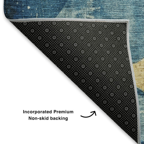 HomeRoots 5' X 8' Teal and Gold Abstract Area Rug - Durable, Washable, UV-Protected, Perfect for Kids & Pets! 701361