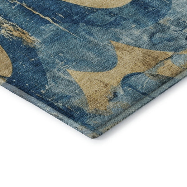 HomeRoots 5' X 8' Teal and Gold Abstract Area Rug - Durable, Washable, UV-Protected, Perfect for Kids & Pets! 701361