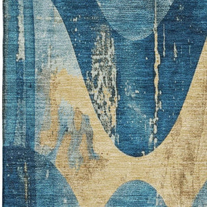 HomeRoots 5' X 8' Teal and Gold Abstract Area Rug - Durable, Washable, UV-Protected, Perfect for Kids & Pets! 701361