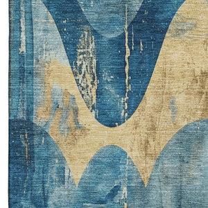 HomeRoots 5' X 8' Teal and Gold Abstract Area Rug - Durable, Washable, UV-Protected, Perfect for Kids & Pets! 701361