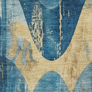 HomeRoots 8' X 10' Teal and Gold Abstract Area Rug - Washable, UV Protected, Durable, Modern Design for Homes 701363