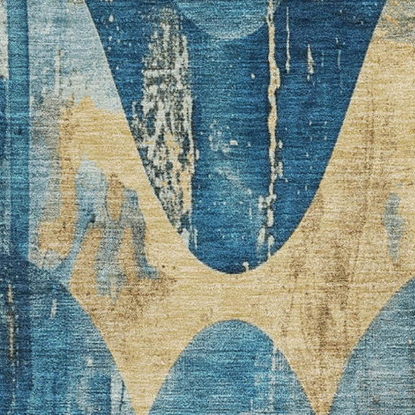 HomeRoots 8' X 10' Teal and Gold Abstract Area Rug - Washable, UV Protected, Durable, Modern Design for Homes 701363