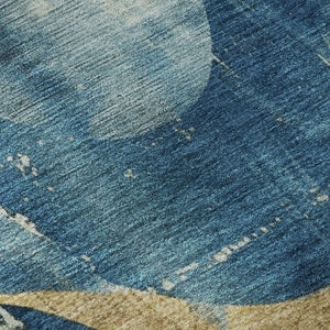HomeRoots 10' X 14' Teal And Gold Abstract Washable Area Rug – Durable, Stylish, UV-Protected for High-Traffic Spaces 701365