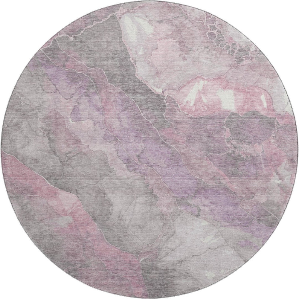 HomeRoots 8' Blush Gray and Ivory Floral Washable Round Rug - Stain Resistant, UV Protected, Durable Beauty 701368