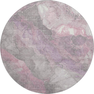 HomeRoots 8' Blush Gray and Ivory Floral Washable Round Rug - Stain Resistant, UV Protected, Durable Beauty 701368