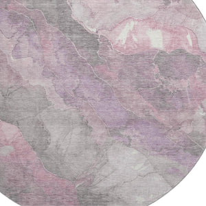 HomeRoots 8' Blush Gray and Ivory Floral Washable Round Rug - Stain Resistant, UV Protected, Durable Beauty 701368