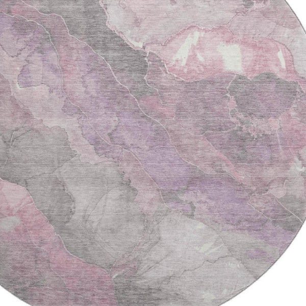 HomeRoots 8' Blush Gray and Ivory Floral Washable Round Rug - Stain Resistant, UV Protected, Durable Beauty 701368