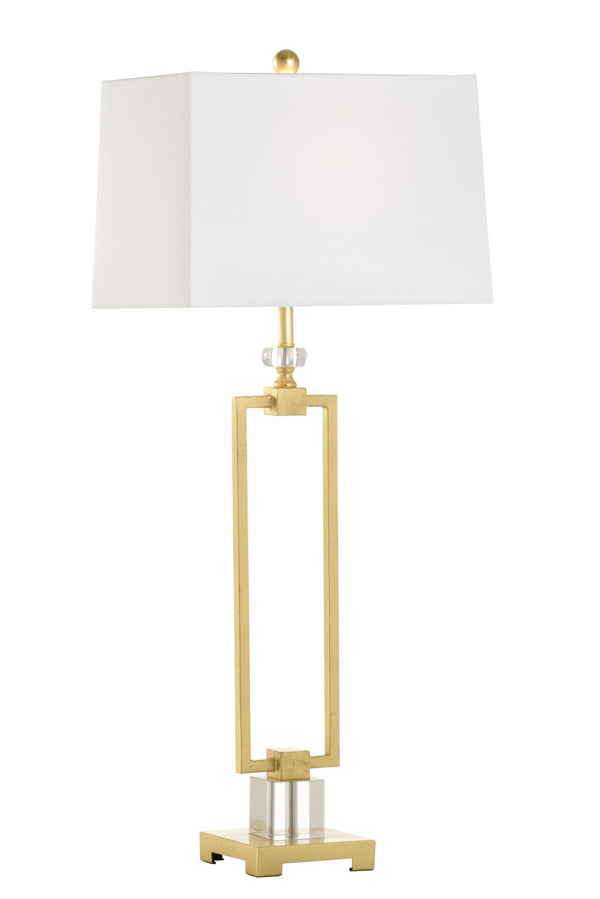 Chelsea House Serene Tall Rectangular Table Lamp With Metallic Gold Open-Frame, Acrylic Base & White Shade — Modern Accent Light 70137