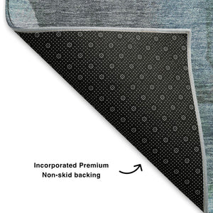 HomeRoots 5' X 8' Floral Washable Area Rug - Blue Green Gray, UV Protected, Stain-Resistant, Durable & Non-Slip 701373