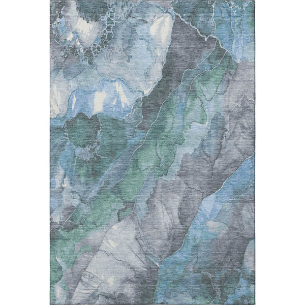 HomeRoots 5' X 8' Floral Washable Area Rug - Blue Green Gray, UV Protected, Stain-Resistant, Durable & Non-Slip 701373