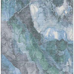 HomeRoots 8' X 10' Floral Area Rug in Blue, Green, and Gray - Durable, Washable, UV Protection & Stain Resistant 701375