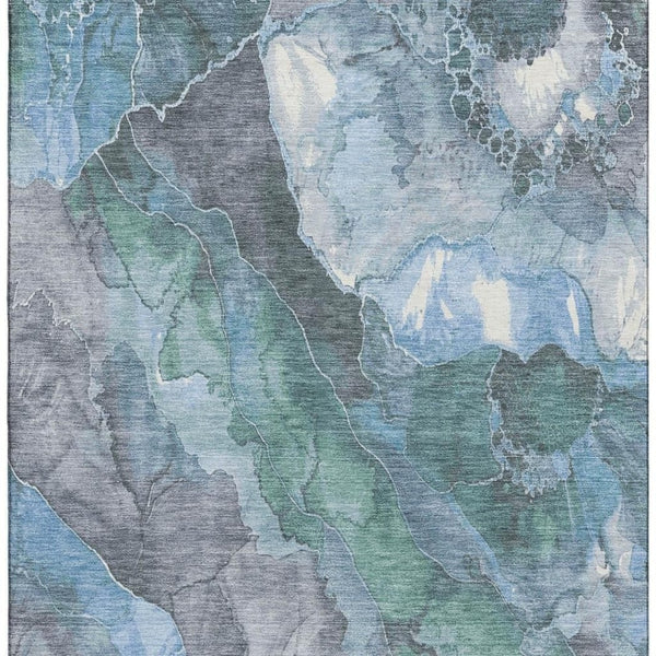 HomeRoots 8' X 10' Floral Area Rug in Blue, Green, and Gray - Durable, Washable, UV Protection & Stain Resistant 701375