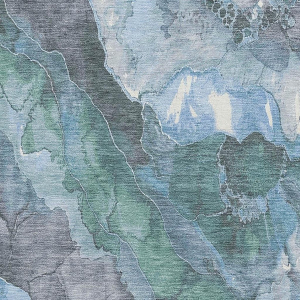 HomeRoots 9' X 12' Floral Washable Area Rug in Blue, Green & Gray – Durable, Stain-Resistant, UV Protected! 701376
