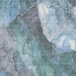 HomeRoots 10' Transitional Floral Area Rug in Blue, Green & Gray - Washable, UV Protected & Non-Slip! 701377