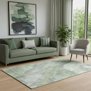 HomeRoots 5' X 8' Floral Area Rug in Green, Gray & Ivory – Washable, UV Protected, Non-Slip for High Traffic Areas 701379