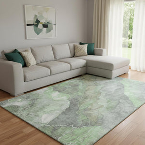 HomeRoots 8' X 10' Floral Washable Area Rug in Green, Gray & Ivory – UV Protected, Stain Resistant & Durable 701381