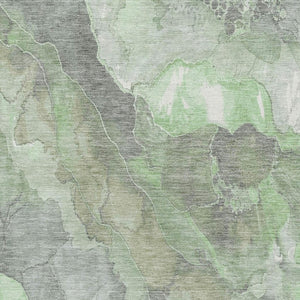 HomeRoots 8' X 10' Floral Washable Area Rug in Green, Gray & Ivory – UV Protected, Stain Resistant & Durable 701381