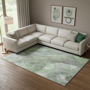 HomeRoots 9' X 12' Floral Area Rug in Green, Gray & Ivory – Washable, UV Protected & Stain Resistant Design 701382