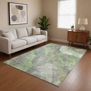 HomeRoots 9' X 12' Floral Area Rug in Green, Gray & Ivory – Washable, UV Protected & Stain Resistant Design 701382