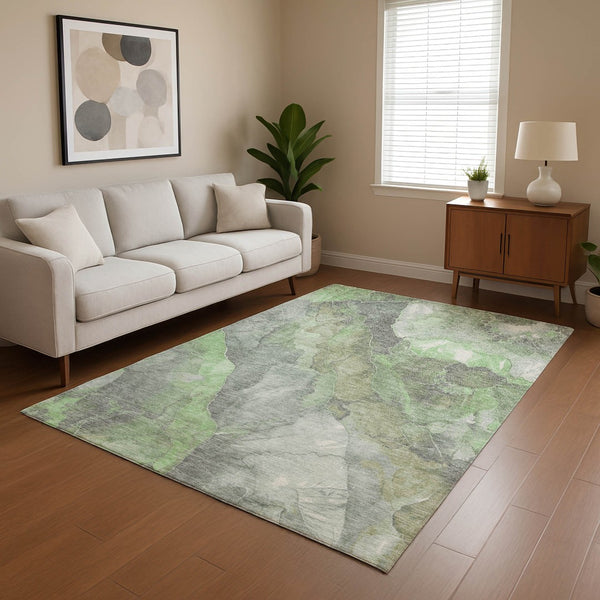 HomeRoots 9' X 12' Floral Area Rug in Green, Gray & Ivory – Washable, UV Protected & Stain Resistant Design 701382