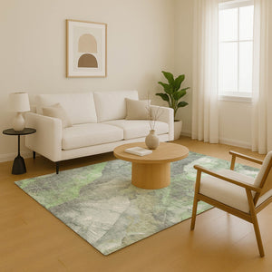 HomeRoots 9' X 12' Floral Area Rug in Green, Gray & Ivory – Washable, UV Protected & Stain Resistant Design 701382