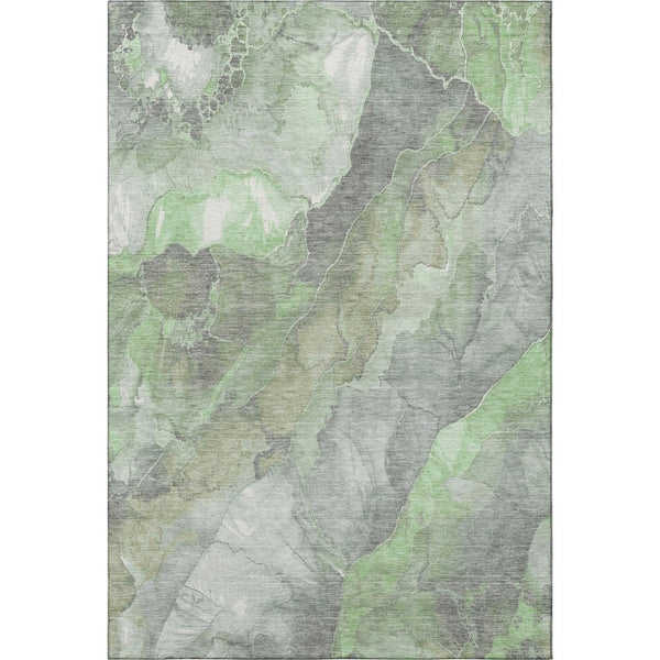 HomeRoots 9' X 12' Floral Area Rug in Green, Gray & Ivory – Washable, UV Protected & Stain Resistant Design 701382