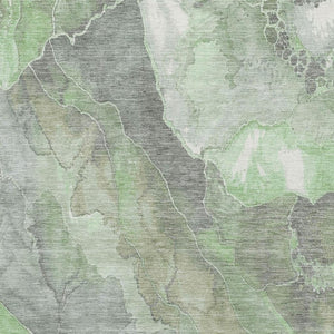 HomeRoots 10' X 14' Floral Washable Area Rug - Green, Gray & Ivory with UV Protection for Stylish Durability 701383