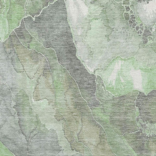HomeRoots 10' X 14' Floral Washable Area Rug - Green, Gray & Ivory with UV Protection for Stylish Durability 701383