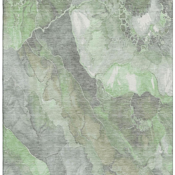 HomeRoots 10' X 14' Floral Washable Area Rug - Green, Gray & Ivory with UV Protection for Stylish Durability 701383