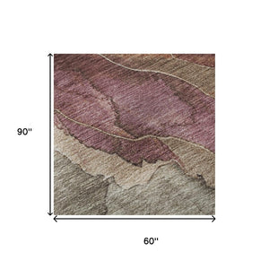 HomeRoots 5' X 8' Durable Khaki Beige & Mauve Floral Area Rug - Washable, UV Protected, Perfect for Families! 701385