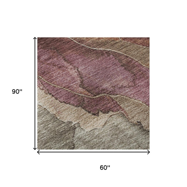 HomeRoots 5' X 8' Durable Khaki Beige & Mauve Floral Area Rug - Washable, UV Protected, Perfect for Families! 701385